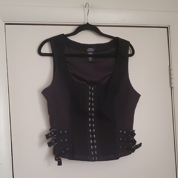 Hot Topic Tops - *NWT* Social Collision Black Hook & Eye Sleeveless Tank Top with Buckle Details